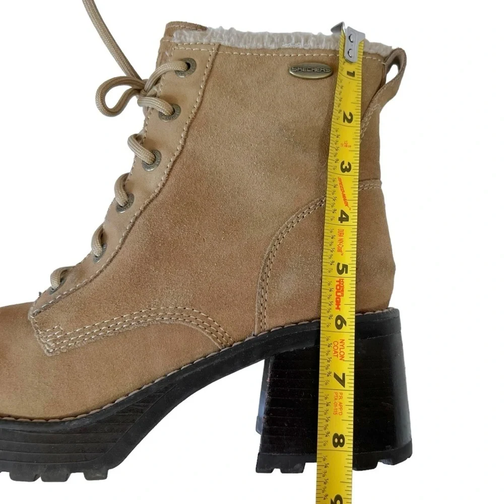 Y2K Skechers Mesa Stone Sherpa Chunky Round Toe Block Heel Ankle Boots